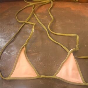 Olive Green and Peach Triangle Bikini Top Andi Bagus